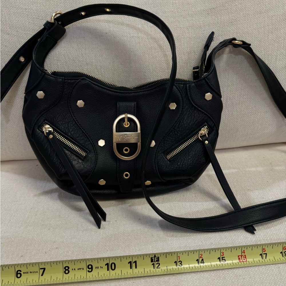 Jessica Simpson Black Leather Shoulder Bag with Gold Studs